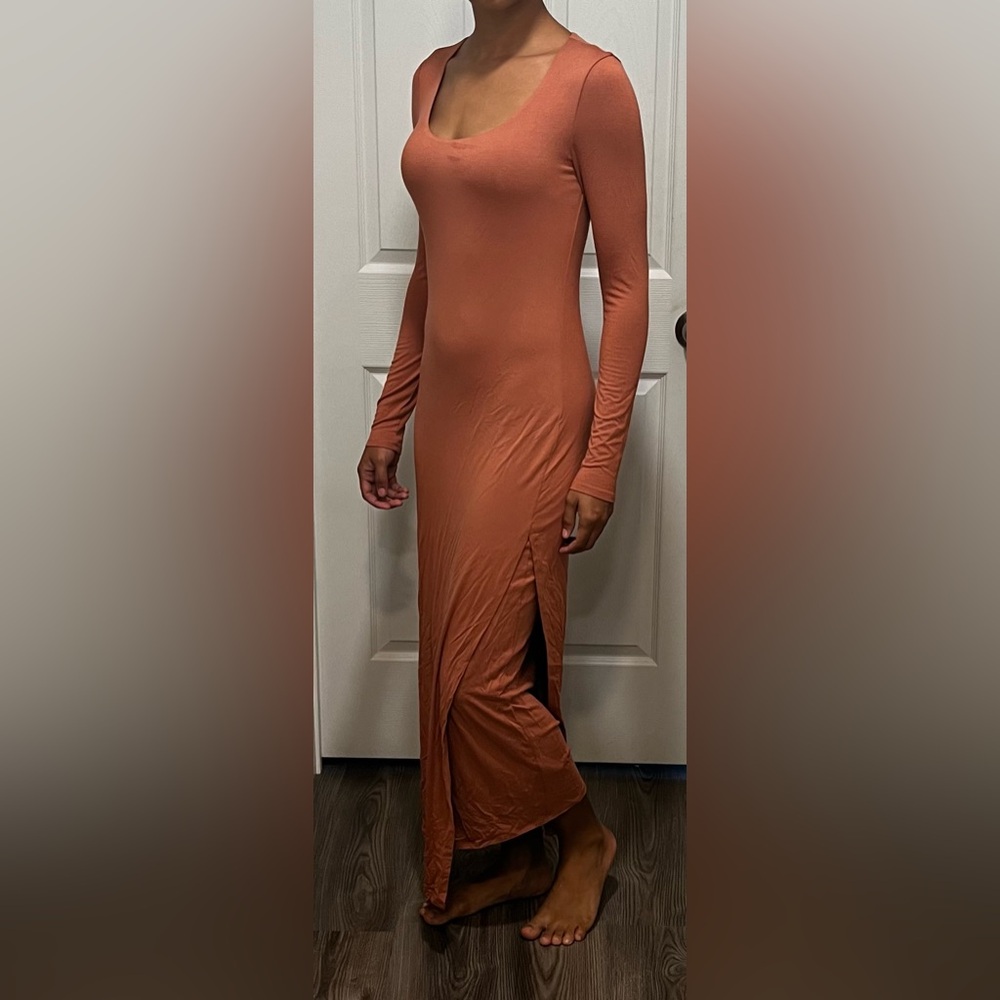 Marciano long sleeve maxi dress, size Small. Double lined, slit on left side.